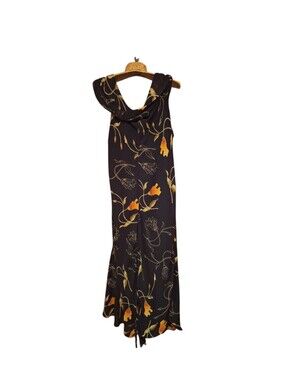 Ashley Stewart 16W Floral Full Length Party Black Orange Modest Event Draped
